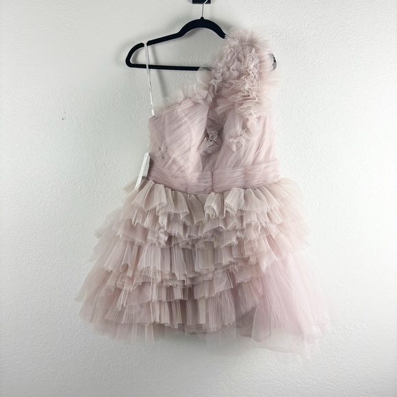 Mac Duggal Ruffle Tulle One Shoulder Bustier Mini Dress Pink Size 10 Cocktail - Picture 3 of 9